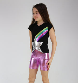 Metallic Biker Shorts / Pink