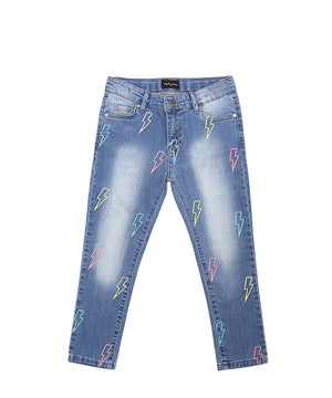 Slash Printed Regular Fit Blue Jeans