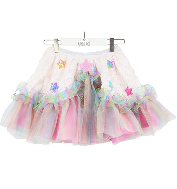 Aria Stars Faux Fur Skirt / Pink
