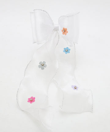 Floral Bow Clip / White