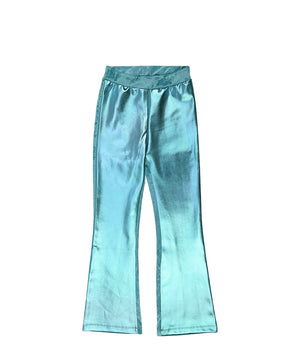 Metallic - Velvet Flared Leggings / Blue