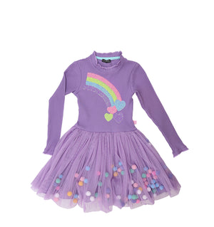 Rainbow Pompoms Tulle Dress