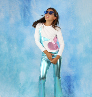 Metallic - Velvet Flared Leggings / Blue