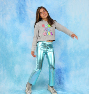 Metallic - Velvet Flared Leggings / Blue