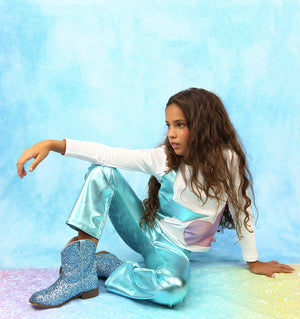 Metallic - Velvet Flared Leggings / Blue