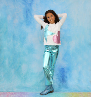 Metallic - Velvet Flared Leggings / Blue