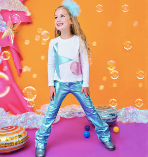 Metallic - Velvet Flared Leggings / Blue