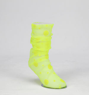Neon Yellow Polka Print Tulle Socks